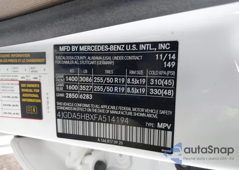 2015 Mercedes-Benz Ml 350 4Matic from USA, damaged, VIN 4JGDA5HBXFA514194